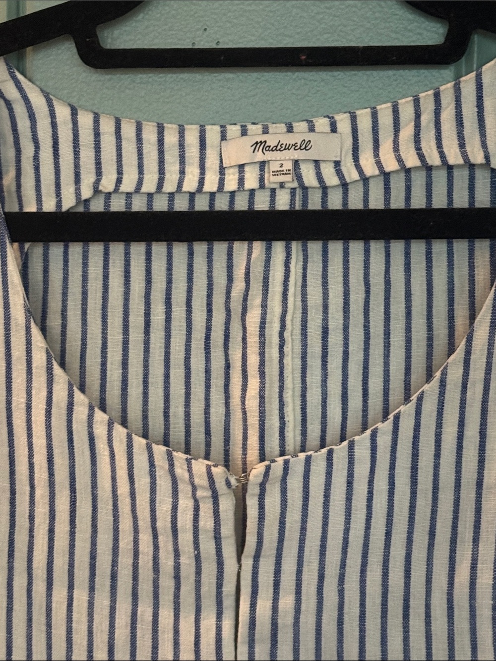 Madewell White and Navy Blue Striped Linen Crop Top - Picture 2 of 5